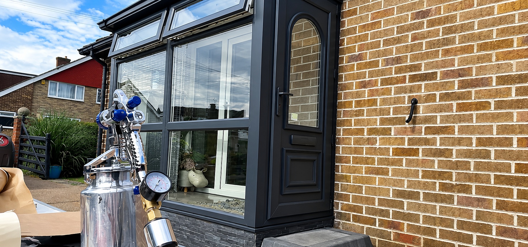Finished grey UPVC conservatory and door spraying in Tipperary